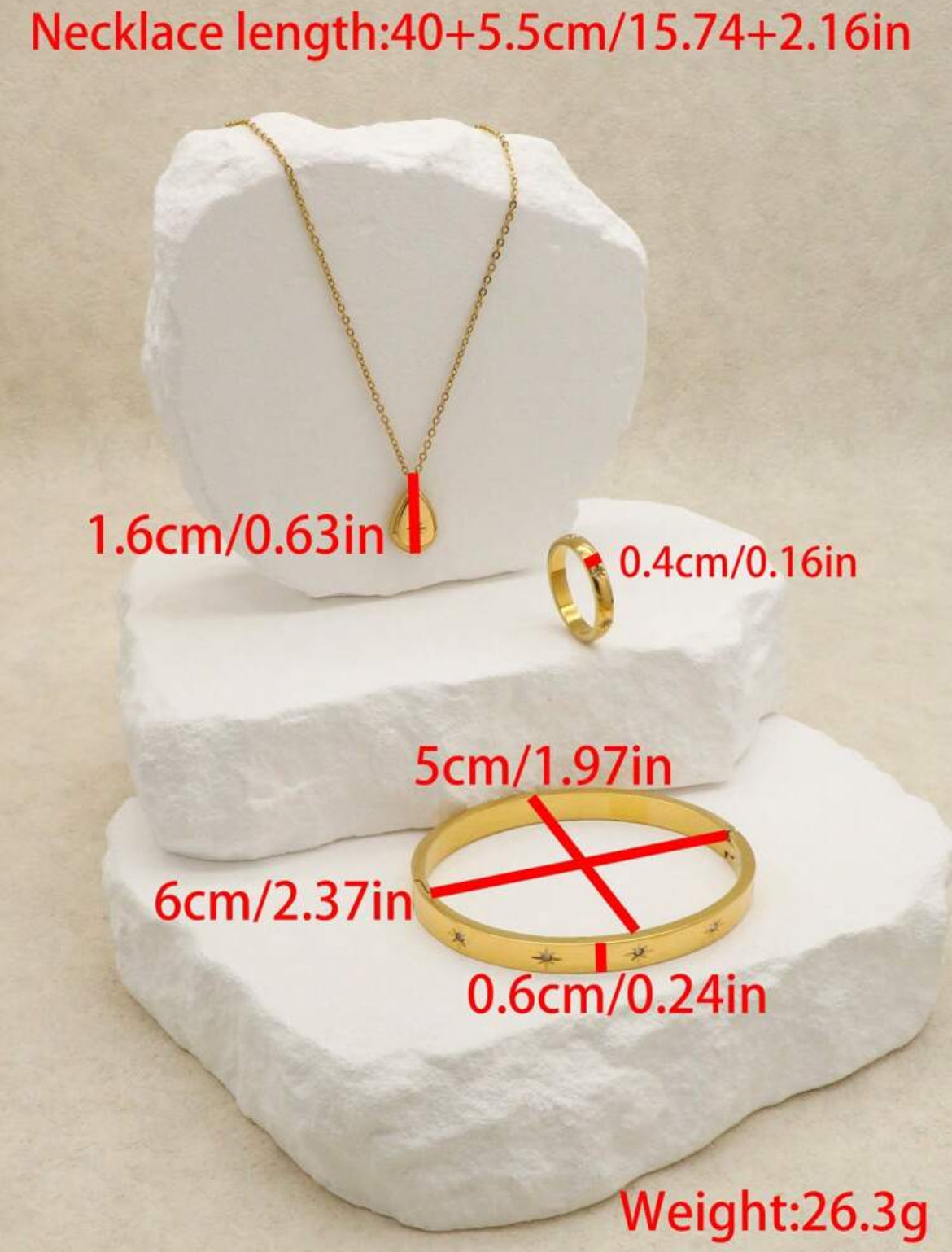 Conjunto collar, pulsera y anillo talla 6 E45